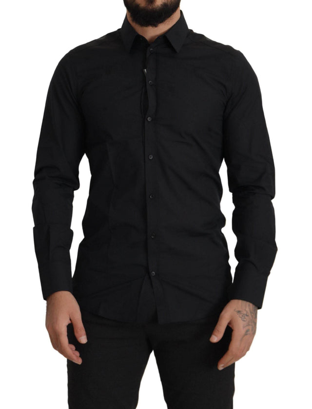 Dolce & Gabbana Black Cotton GOLD Slim Fit Dress Shirt - Hilstor