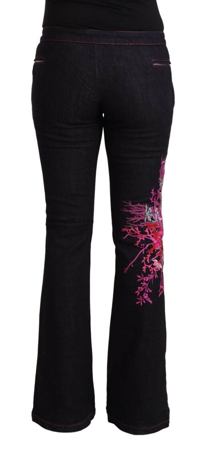 Exte Black Cotton Stretch Mid Waist Cotton Flared Denim Jeans - Hilstor