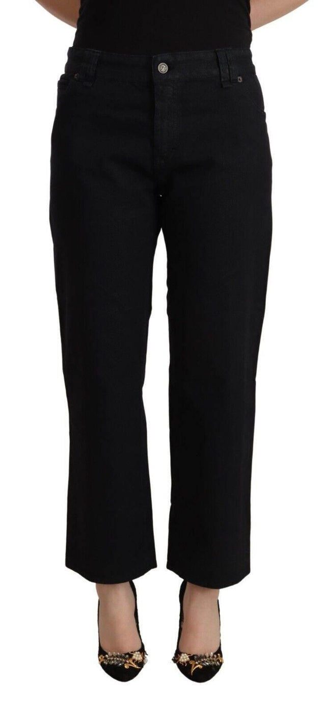 John Galliano Black Cotton Flared Cropped High Waist Denim Jeans - Hilstor