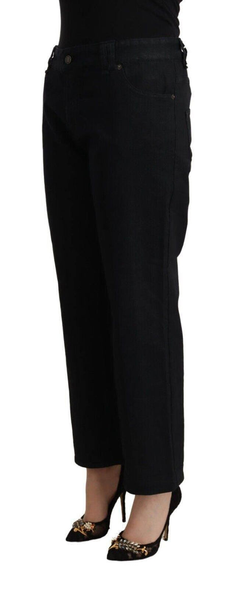 John Galliano Black Cotton Flared Cropped High Waist Denim Jeans - Hilstor