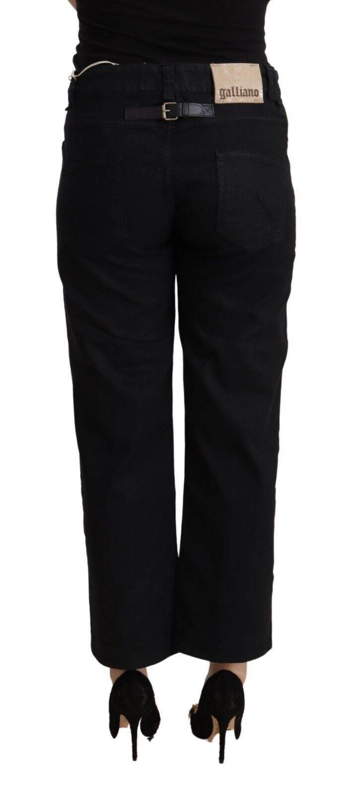 John Galliano Black Cotton Flared Cropped High Waist Denim Jeans - Hilstor