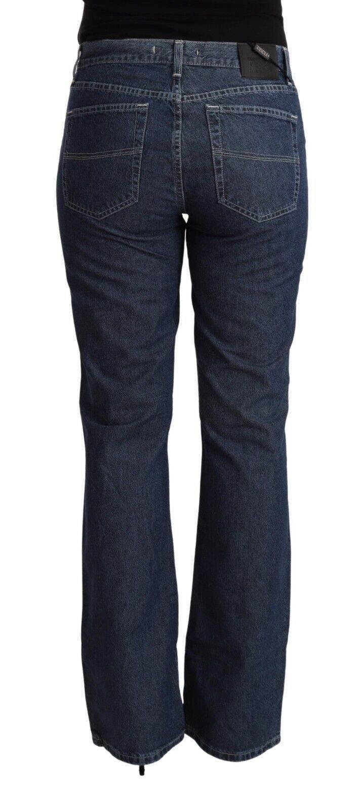 GF Ferre Blue Cotton Mid Waist Flared Denim Jeans - Hilstor