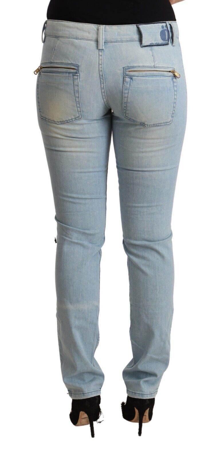 MILA SCHÖN Light Blue Cotton Mid Waist Slim Fit Denim Jeans - Hilstor