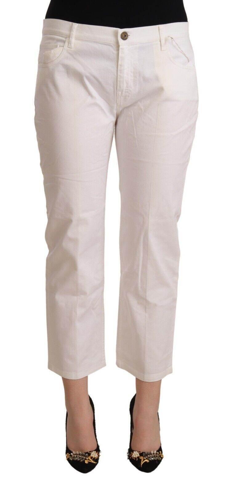 L'Autre Chose White Cotton Mid Waist Cropped Denim Jeans - Hilstor