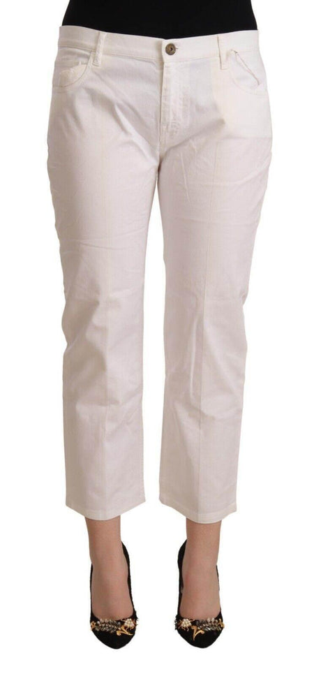 L'Autre Chose White Cotton Mid Waist Cropped Denim Jeans - Hilstor