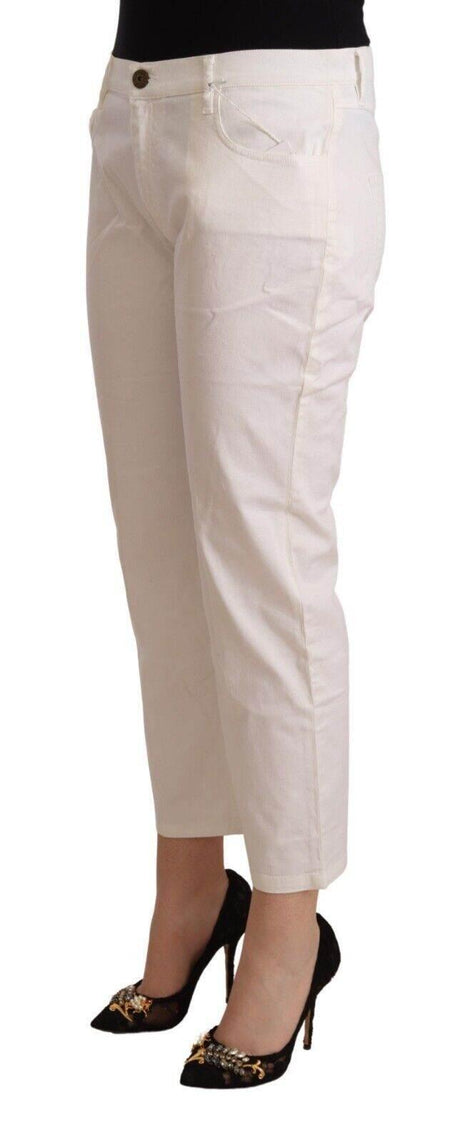 L'Autre Chose White Cotton Mid Waist Cropped Denim Jeans - Hilstor