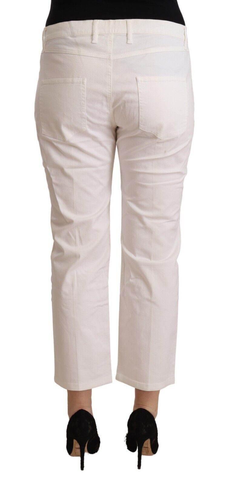 L'Autre Chose White Cotton Mid Waist Cropped Denim Jeans - Hilstor
