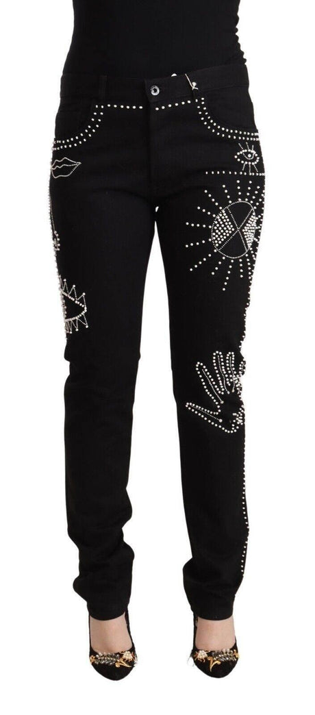 Valentino Embellished Black Mid-Waist Denim - Hilstor
