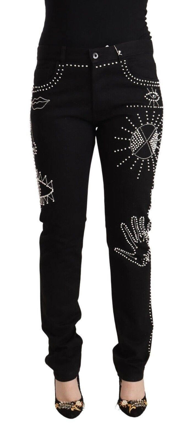 Valentino Embellished Black Mid-Waist Denim - Hilstor