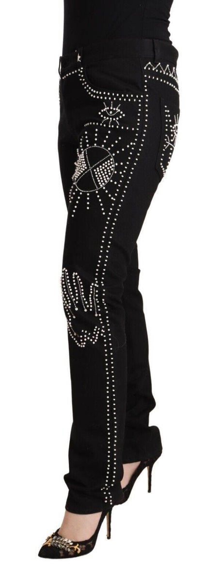 Valentino Embellished Black Mid-Waist Denim - Hilstor