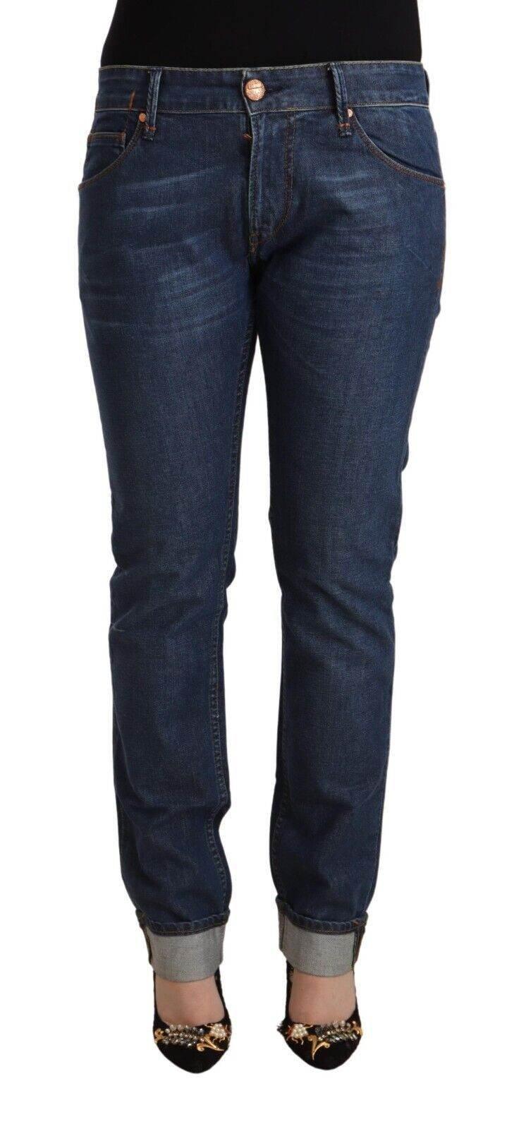 Acht Dark Blue Cotton Slim Fit Folded Hem Denim Jeans - Hilstor