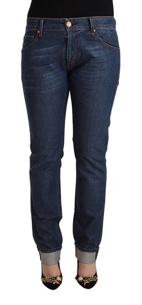 Acht Dark Blue Cotton Slim Fit Folded Hem Denim Jeans - Hilstor