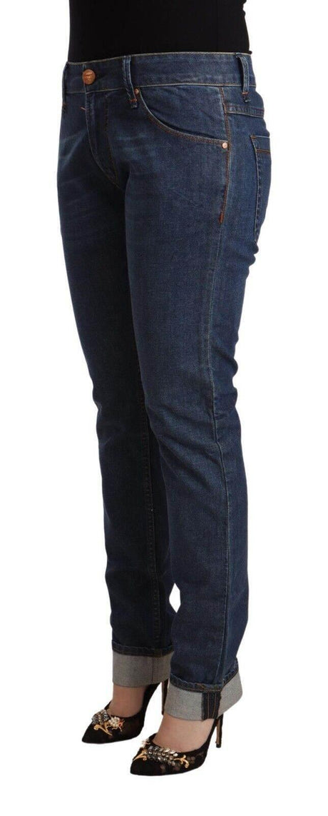Acht Dark Blue Cotton Slim Fit Folded Hem Denim Jeans - Hilstor