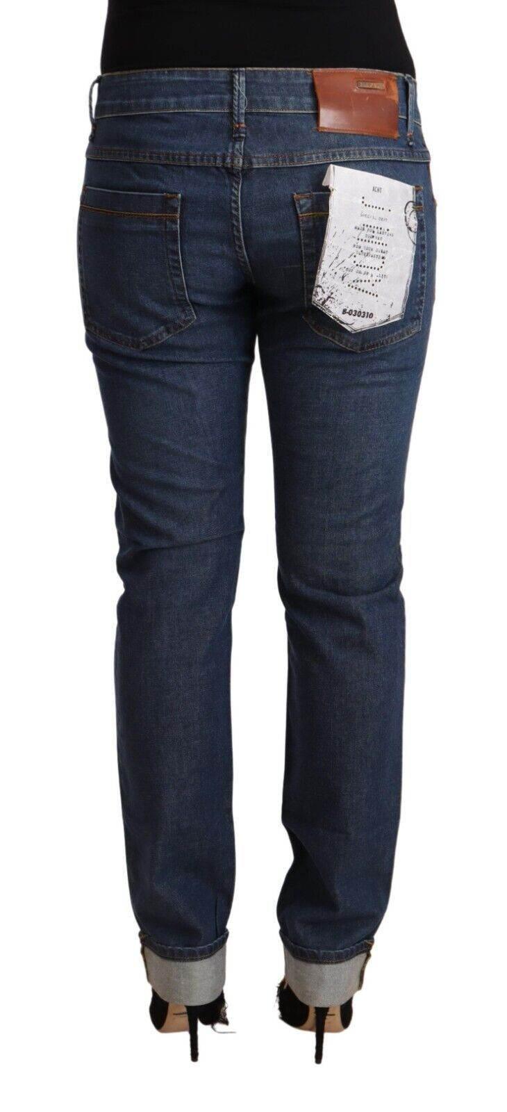 Acht Dark Blue Cotton Slim Fit Folded Hem Denim Jeans - Hilstor