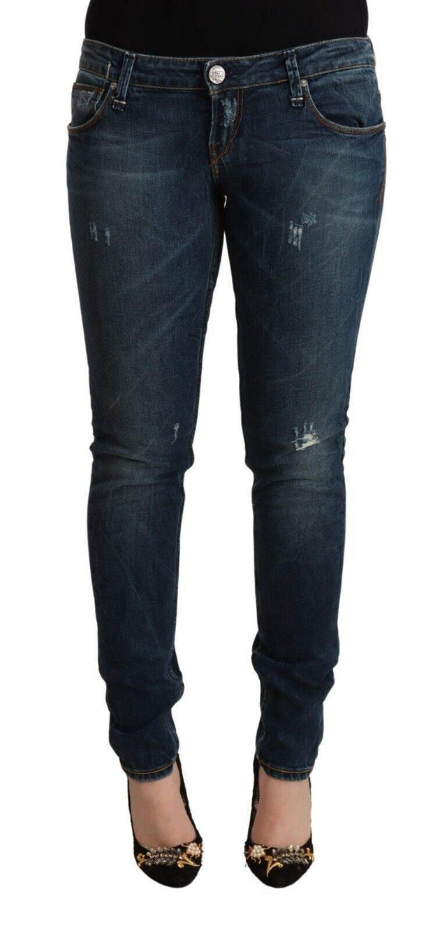 Acht Blue Washed Low Waist Slim Fit Denim Jeans - Hilstor