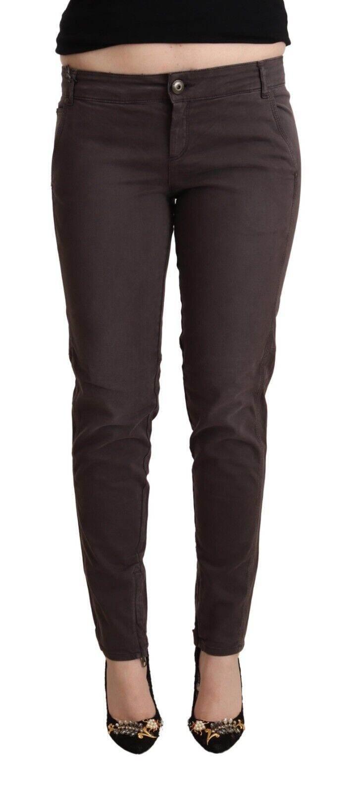 Ermanno Scervino Brown Cotton Low Waist Slim Fit Pants - Hilstor