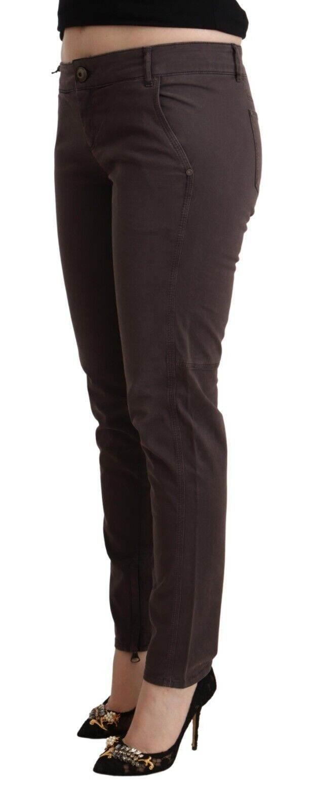 Ermanno Scervino Brown Cotton Low Waist Slim Fit Pants - Hilstor