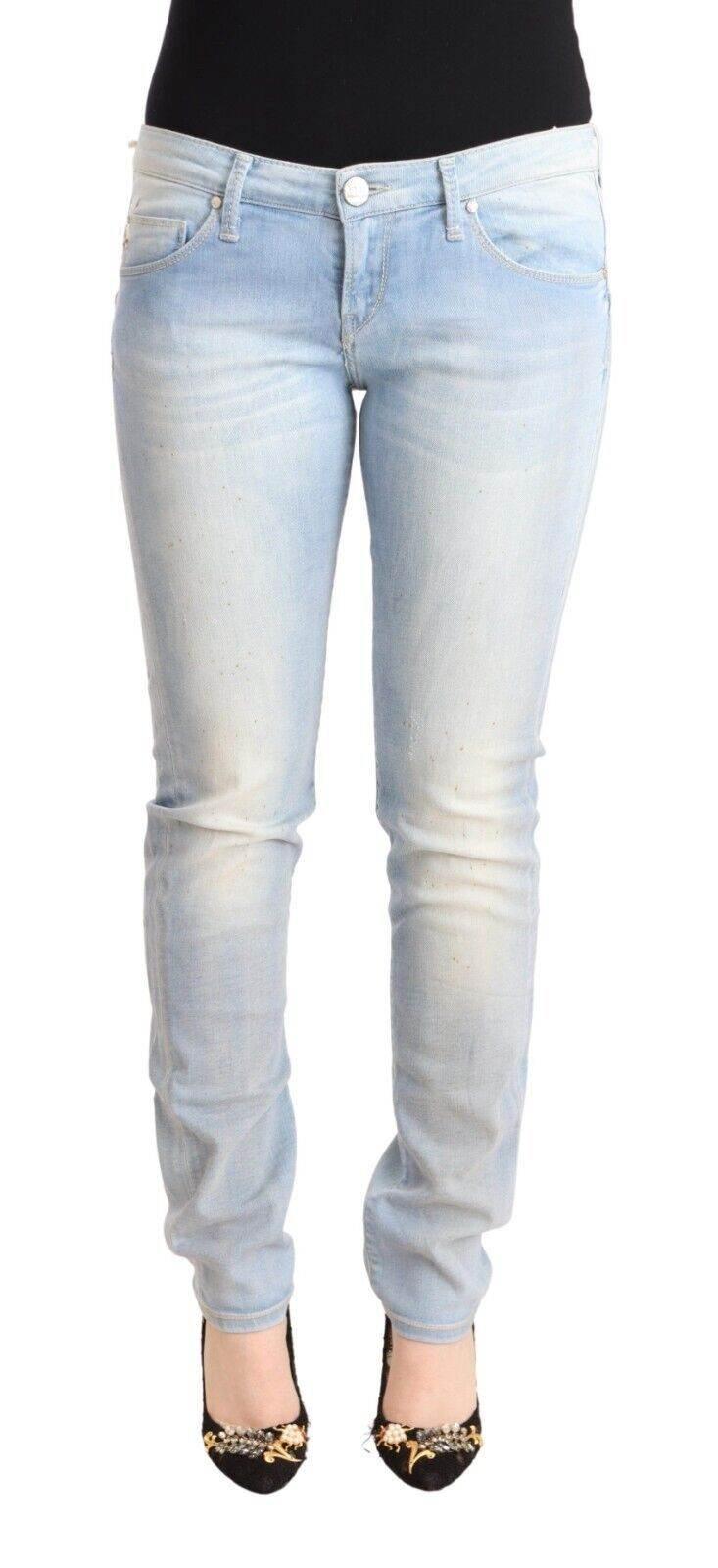 Acht Light Blue Washed Cotton Low Waist Skinny Denim Jeans - Hilstor