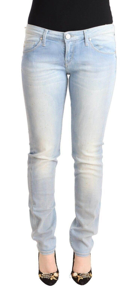 Acht Light Blue Washed Cotton Low Waist Skinny Denim Jeans - Hilstor