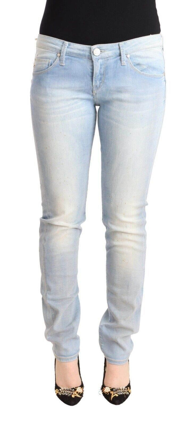 Acht Light Blue Washed Cotton Low Waist Skinny Denim Jeans - Hilstor