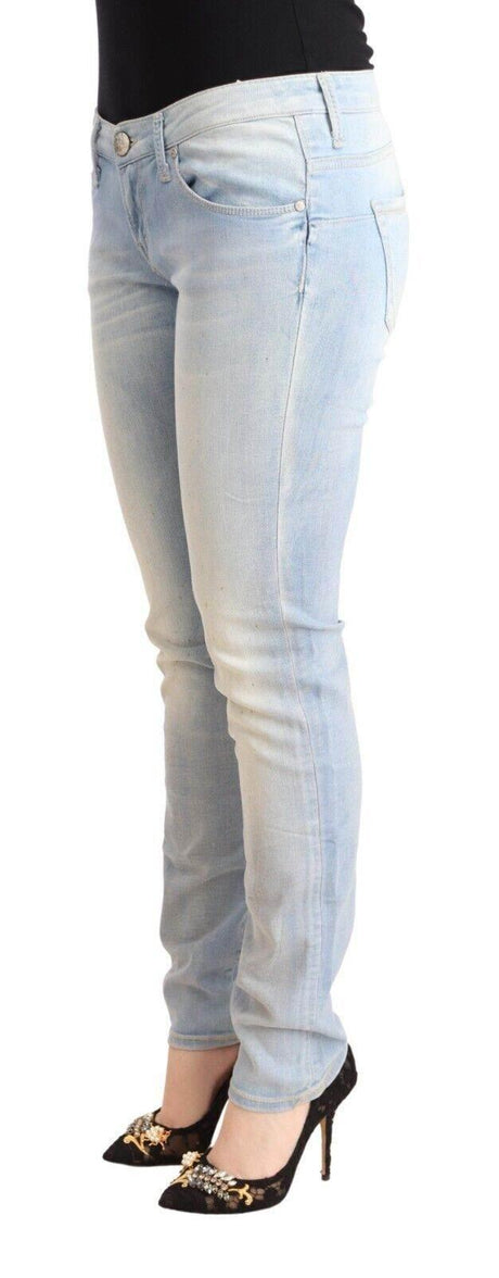 Acht Light Blue Washed Cotton Low Waist Skinny Denim Jeans - Hilstor