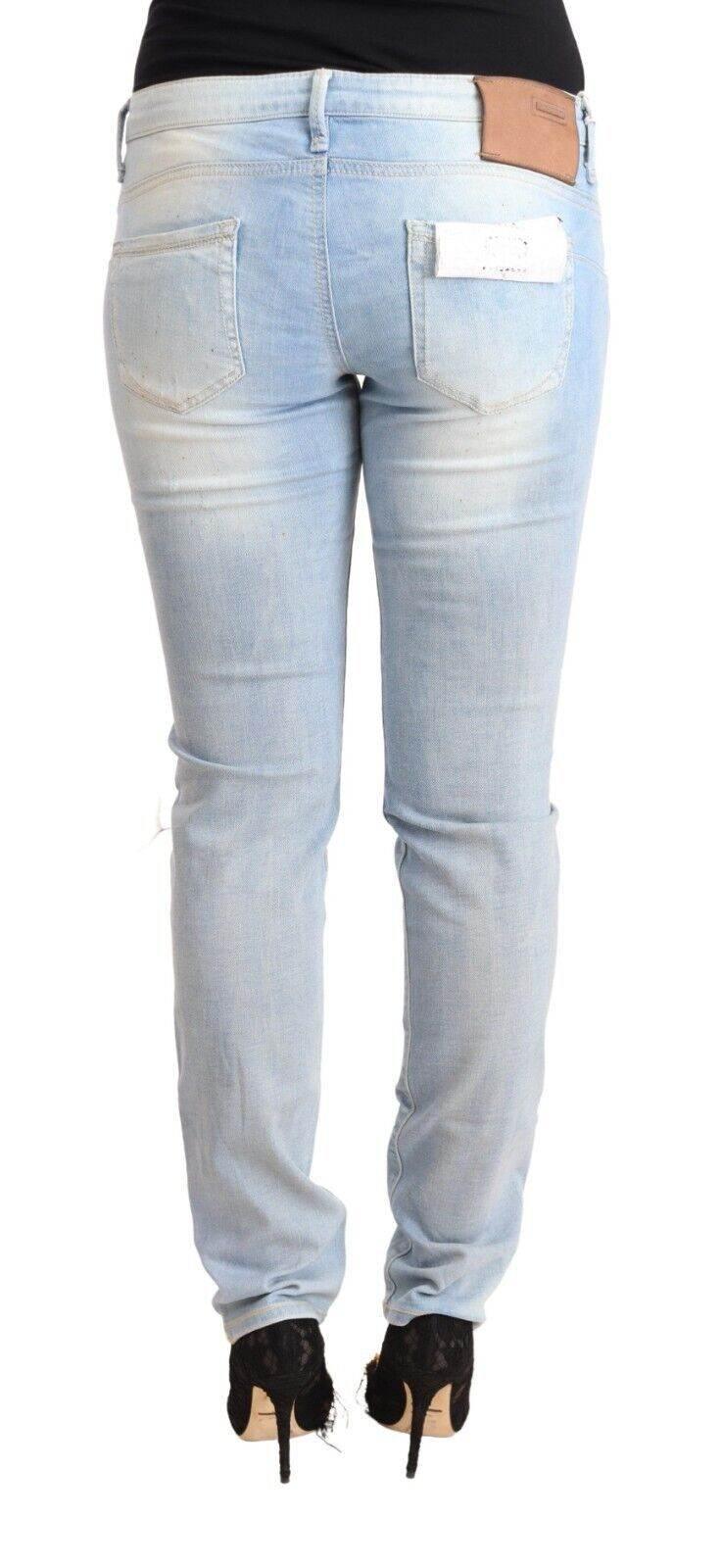 Acht Light Blue Washed Cotton Low Waist Skinny Denim Jeans - Hilstor