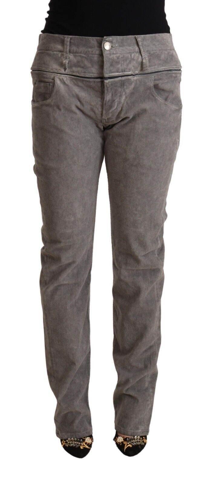 Acht Gray Cotton Straight Fit High Waist Pants - Hilstor