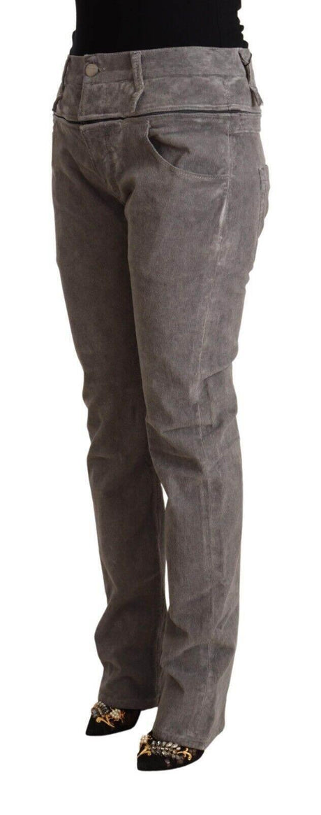 Acht Gray Cotton Straight Fit High Waist Pants - Hilstor