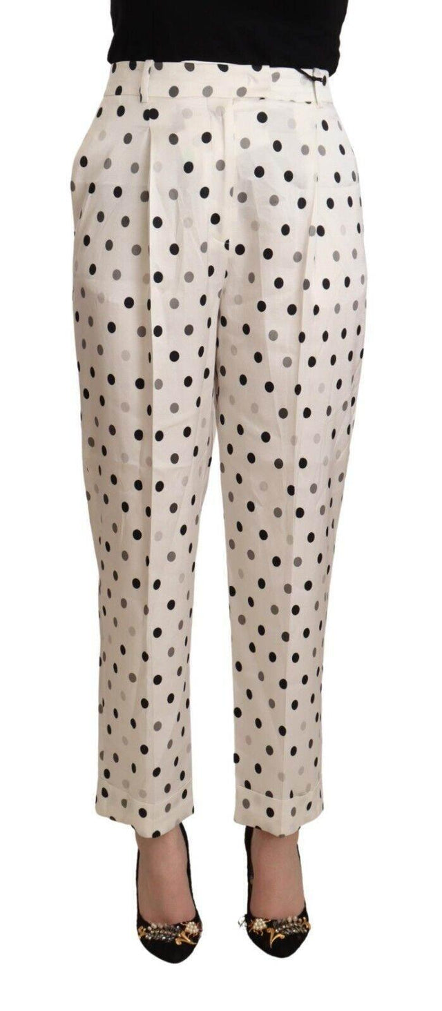 Ermanno Scervino White Polka Dotted High Waist Tapered Pants - Hilstor