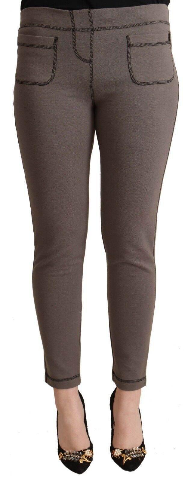 John Galliano Gray Cotton Mid Waist Stretch Leggings Cropped Pants - Hilstor