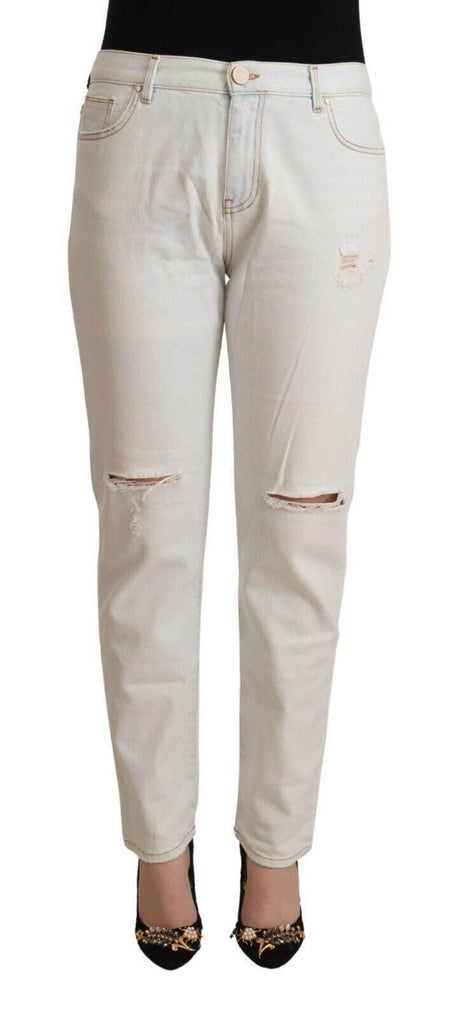 PINKO White Cotton Distressed Mid Waist Skinny Denim Jeans - Hilstor
