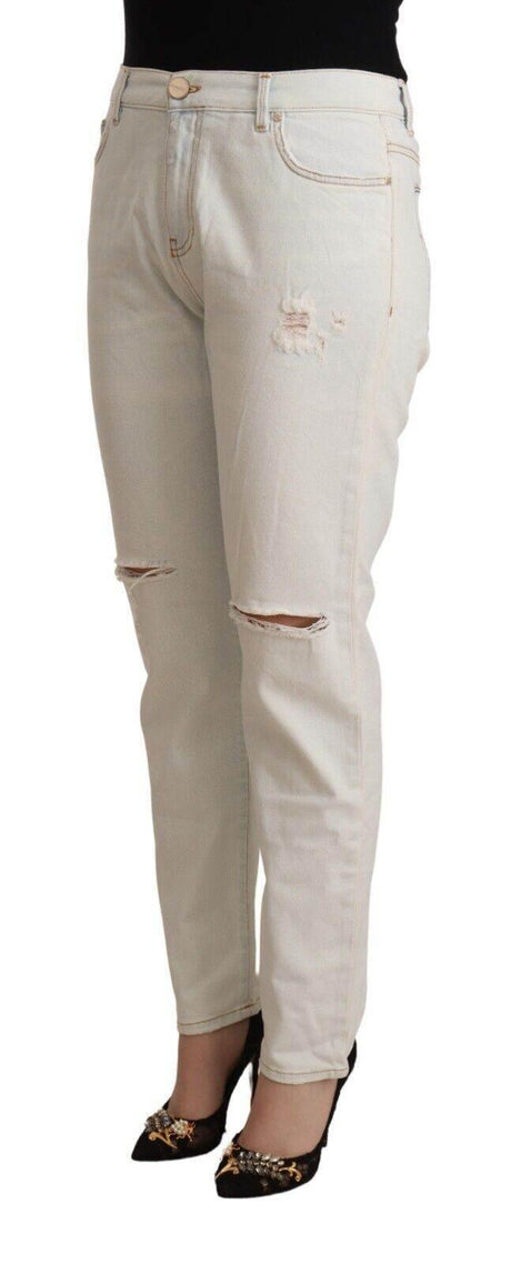 PINKO White Cotton Distressed Mid Waist Skinny Denim Jeans - Hilstor