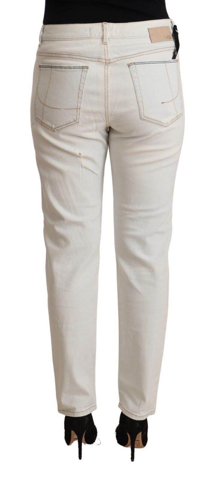 PINKO White Cotton Distressed Mid Waist Skinny Denim Jeans - Hilstor
