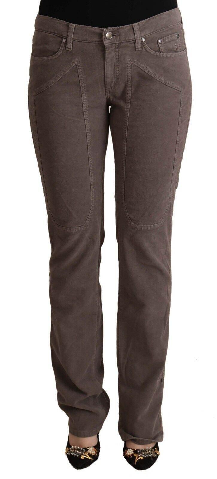 Jeckerson Brown Cotton Low Waist Iconic Patches Leg Denim Jeans - Hilstor