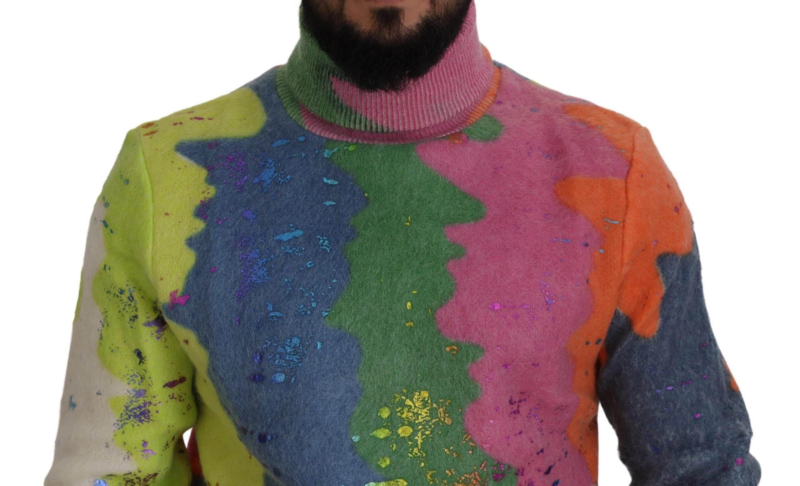 Dolce & Gabbana Multicolor Turtleneck TV Motive Sweater - Hilstor