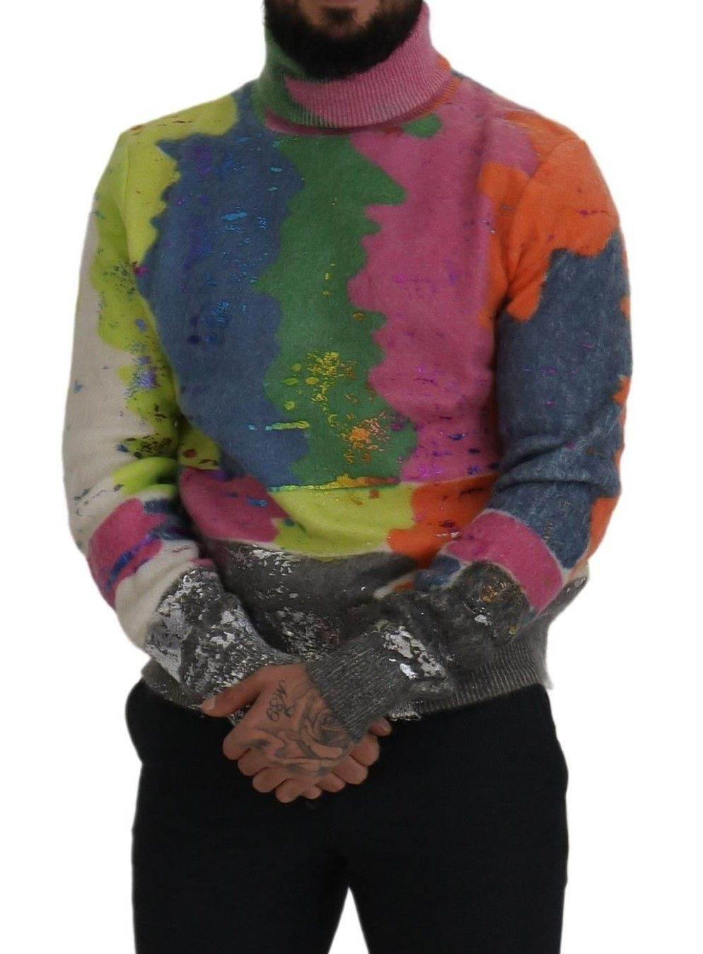 Dolce & Gabbana Multicolor Turtleneck TV Motive Sweater - Hilstor