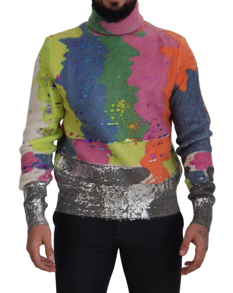 Dolce & Gabbana Multicolor Turtleneck TV Motive Sweater - Hilstor