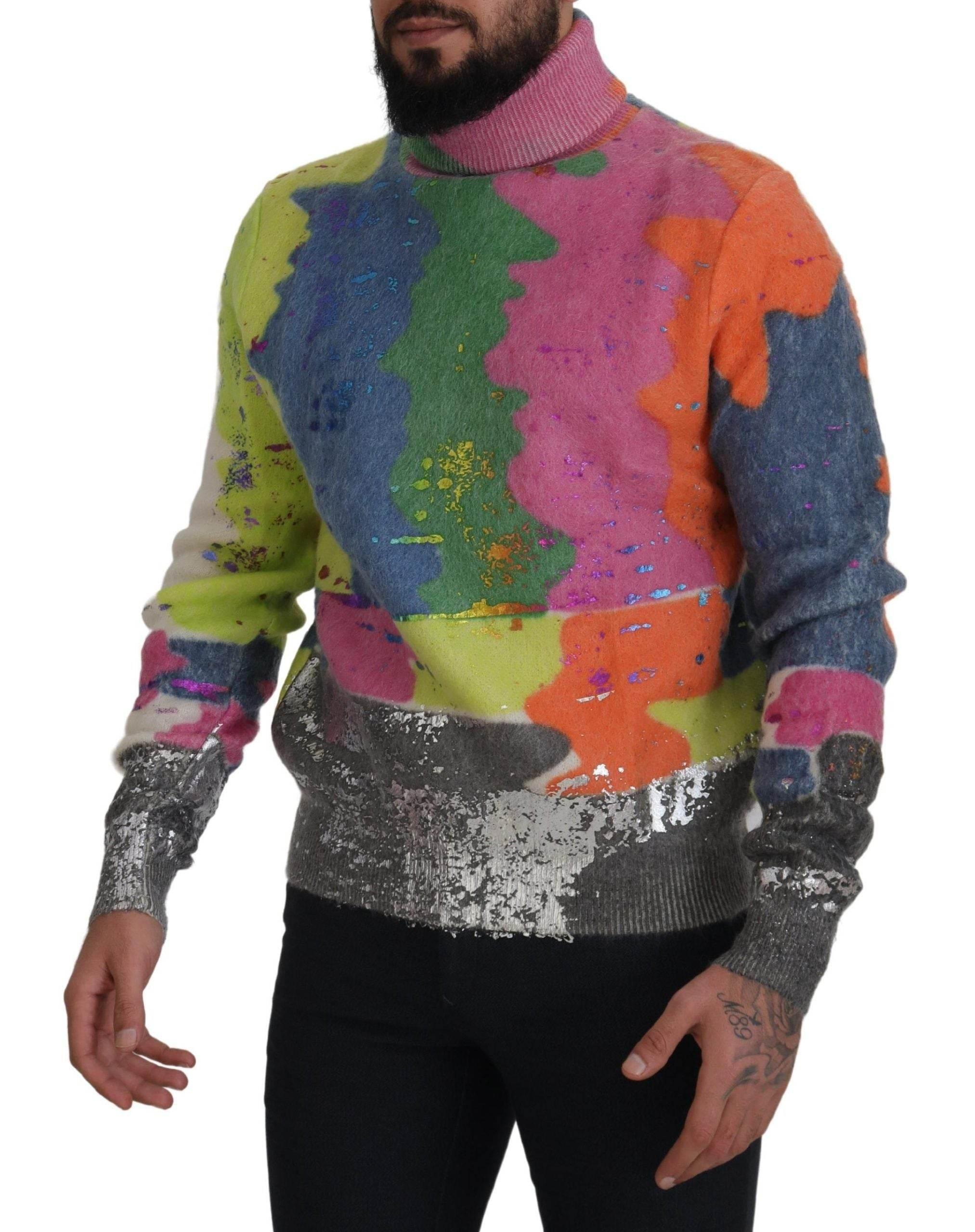 Dolce & Gabbana Multicolor Turtleneck TV Motive Sweater - Hilstor
