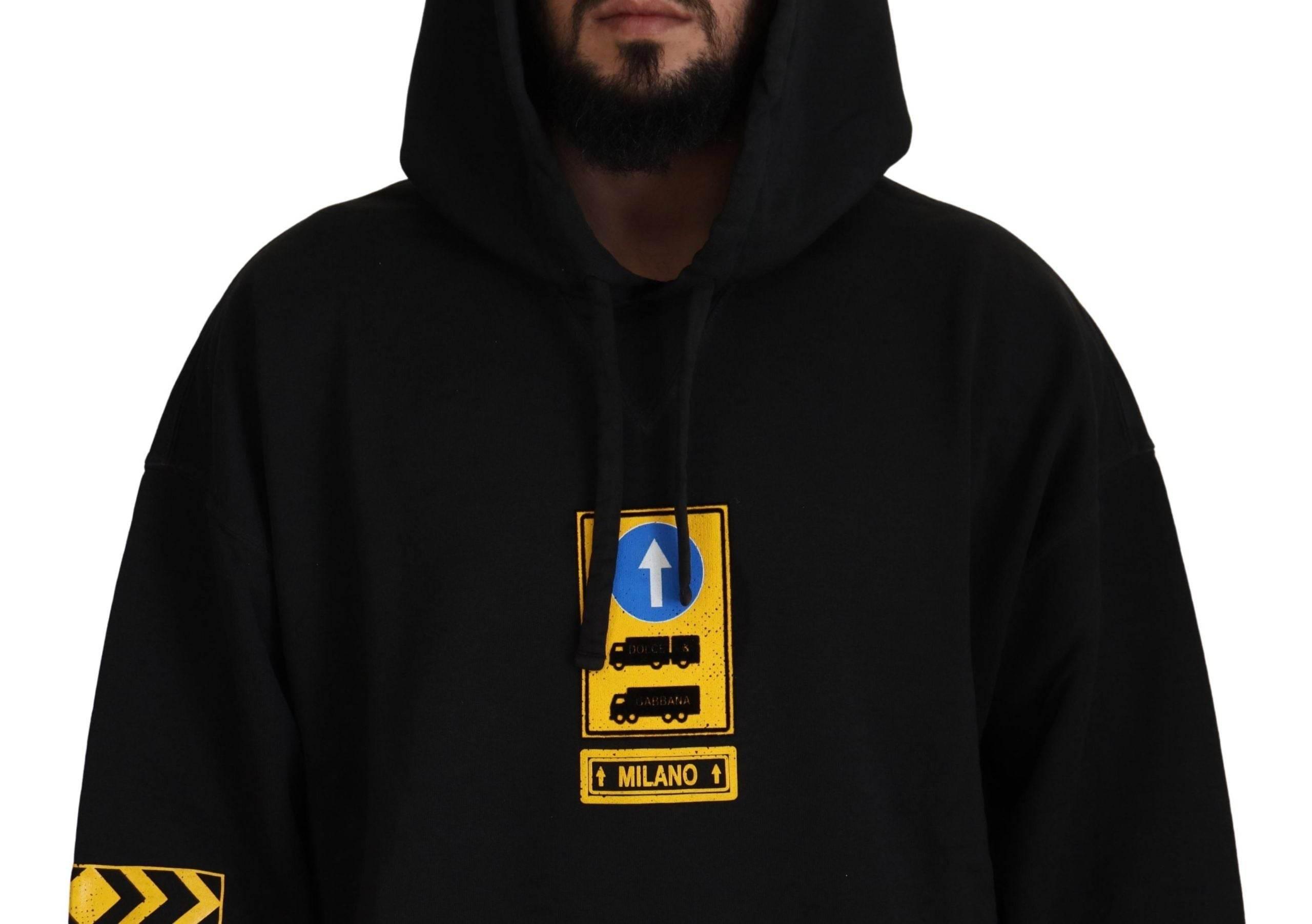 Dolce & Gabbana Black Cotton Hooded DG Shield Pullover Sweater - Hilstor