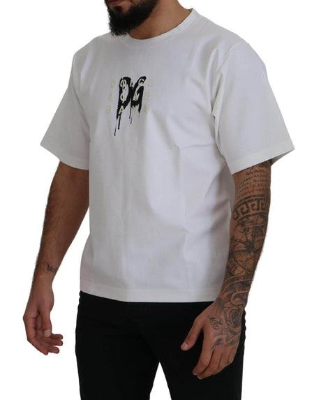 Dolce & Gabbana White Logo Print Cotton Crewneck T-shirt - Hilstor