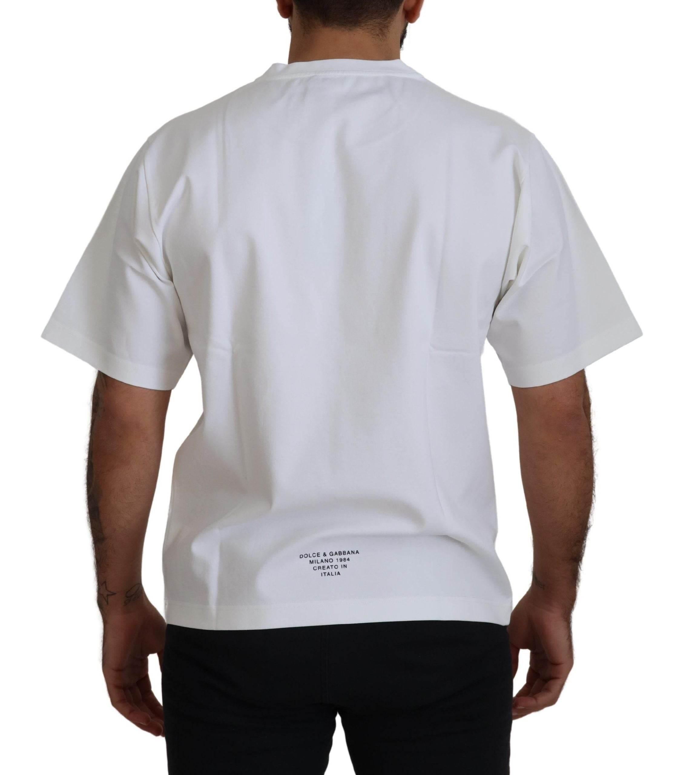 Dolce & Gabbana White Logo Print Cotton Crewneck T-shirt - Hilstor