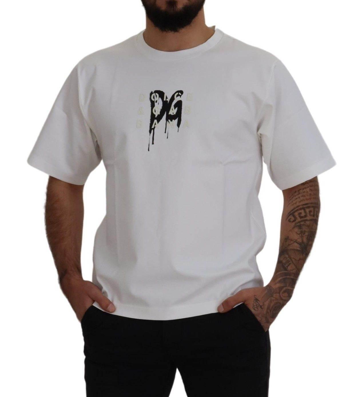 Dolce & Gabbana White Logo Print Cotton Crewneck T-shirt - Hilstor