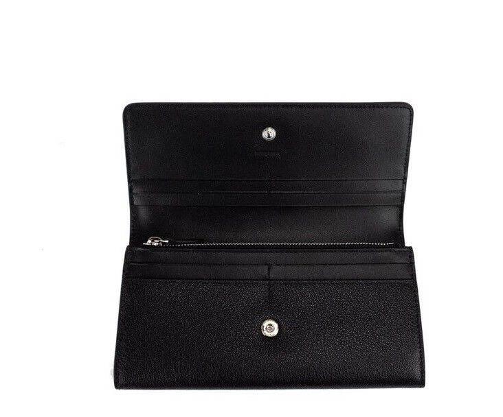 Burberry Porter Black Grained Leather Branded Logo Embossed Clutch Flap Wallet - Hilstor