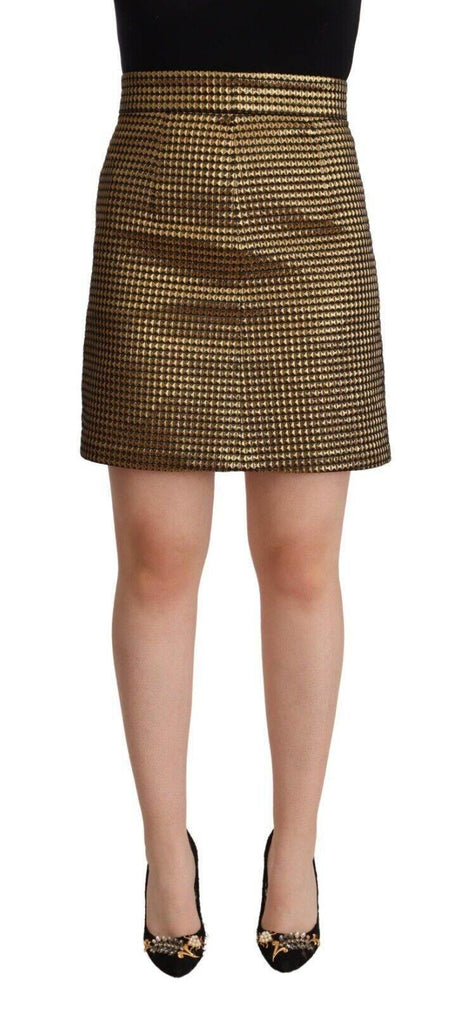 Boutique Moschino Elegant High-Waisted Gold-Black Skirt - Hilstor