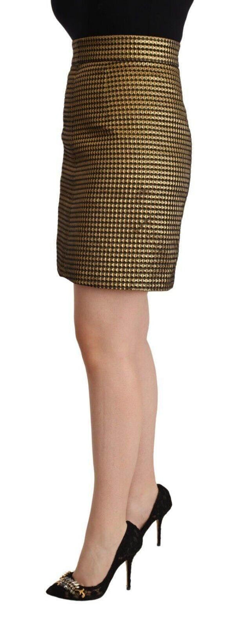 Boutique Moschino Elegant High-Waisted Gold-Black Skirt - Hilstor