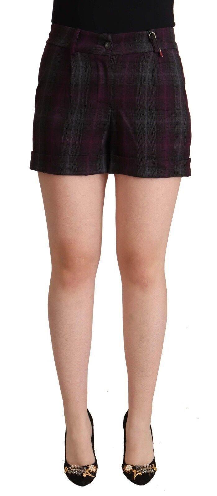 BENCIVENGA Multicolor Checkered Mid Waist Folded Hem Shorts - Hilstor