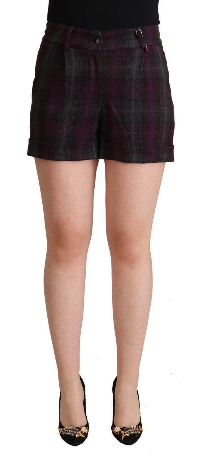 BENCIVENGA Multicolor Checkered Mid Waist Folded Hem Shorts - Hilstor