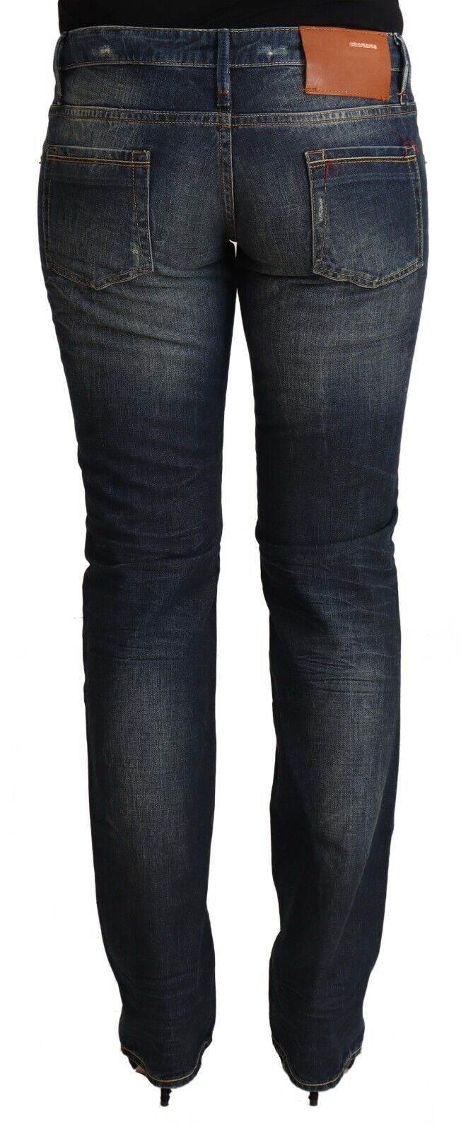 Acht Blue Washed Cotton Low Waist Skinny Denim Jeans - Hilstor