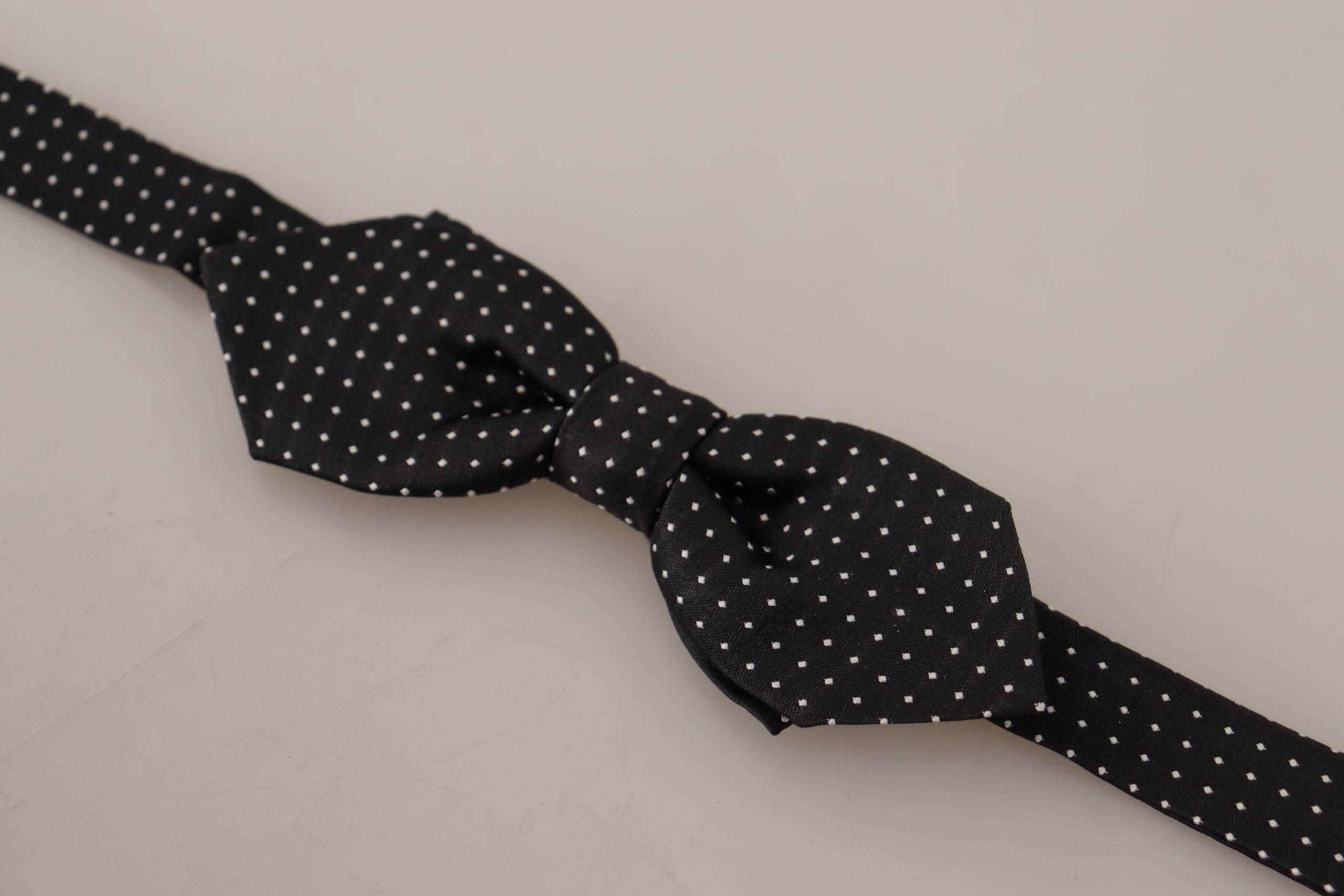 Dolce & Gabbana Black White Polka Dot Adjustable Neck Papillon Bow Tie - Hilstor