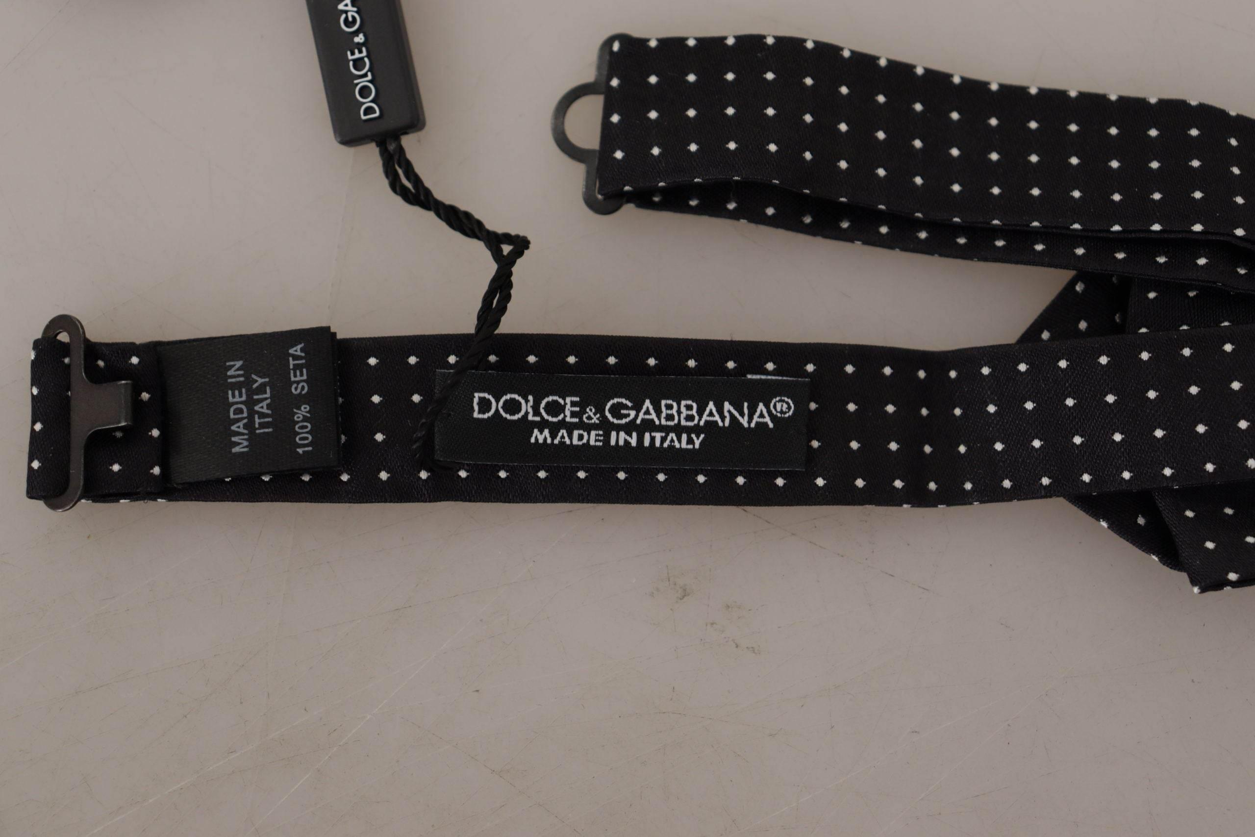 Dolce & Gabbana Black White Polka Dot Adjustable Neck Papillon Bow Tie - Hilstor